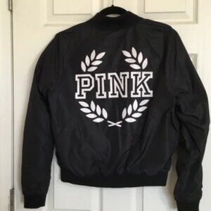 Victoria's Secret Pink Bomber Jacket Black White Crest Logo Full Zip size small